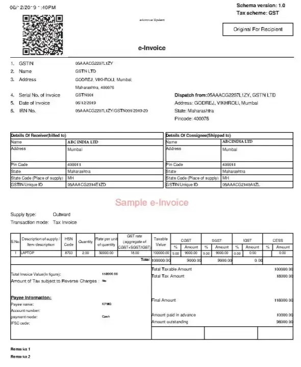 GST e-invoice format